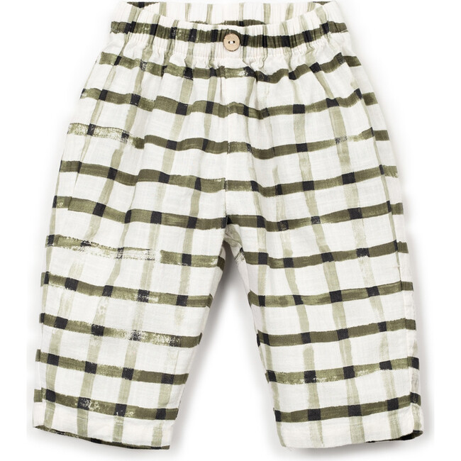 Window Pane Print Woven Pants, Olive