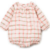 Window Pane Woven Bubble, Ivory and Bubblegum - Rompers - 1 - thumbnail