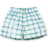 Window Pane Print Woven Shorts, Blue and Green - Shorts - 1 - thumbnail