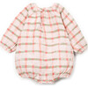 Window Pane Woven Bubble, Ivory and Bubblegum - Rompers - 2