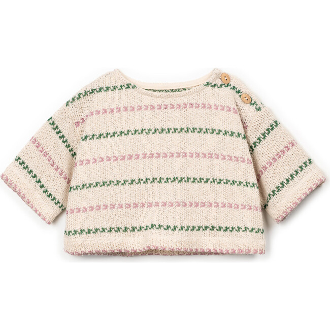 Textured Striped Quarter Sleeve Sweater, Multicolor
