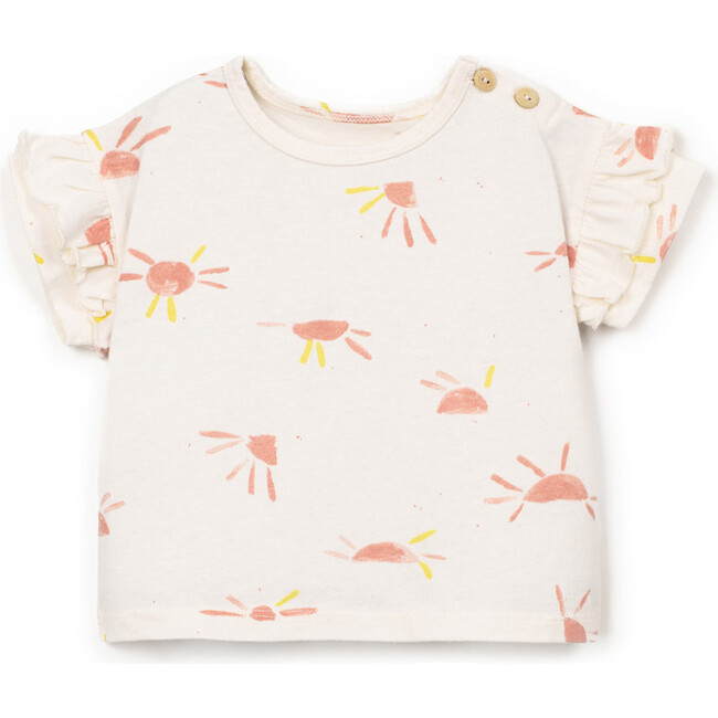 Sun Print Flutter Sleeve T-Shirt, Cream