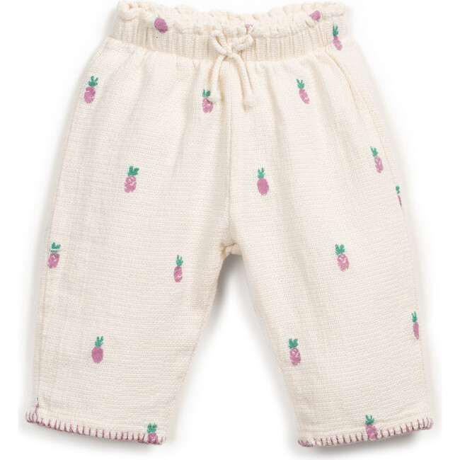 Pineapple Embroidered Pants, Cream