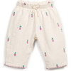 Pineapple Embroidered Pants, Cream - Pants - 1 - thumbnail