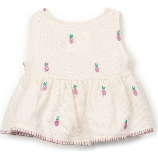 Pineapple Embroidered Peplum Top, Cream