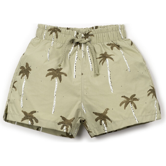 Palmtree Print Swim Shorts, Beige