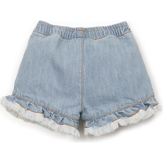 Frayed Hem Denim Shorts, Blue