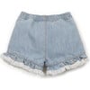 Frayed Hem Denim Shorts, Blue - Shorts - 2 - thumbnail