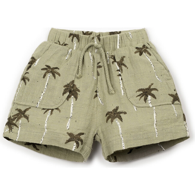 Palmtree Print Woven Shorts, Beige