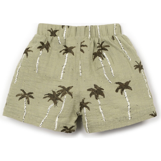 Palmtree Print Woven Shorts, Beige