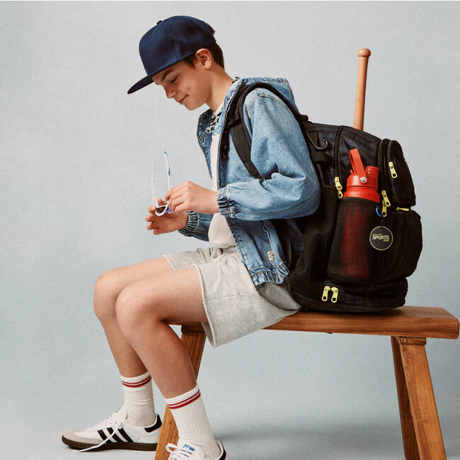 Shea Baseball Backpack, Black Grey Striped - Backpacks - 3