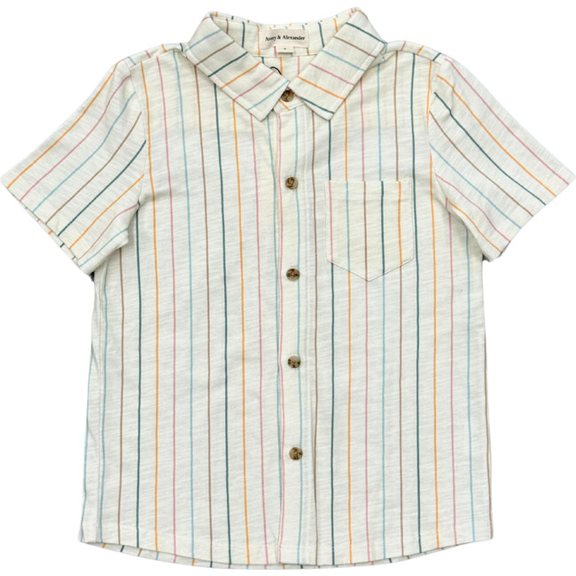 Boy's Collar Button Shirt Vintage Rainbow Stripe
