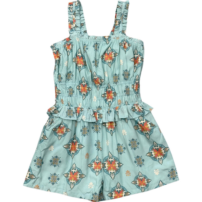 Ruffle Strap Shorts Romper Medallion Boho