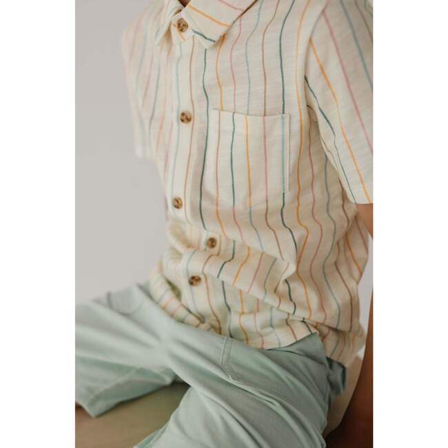 Boy's Collar Button Shirt Vintage Rainbow Stripe - Button Downs - 6