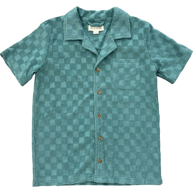 Boy's Terry Button Top Oil Blue Checkered