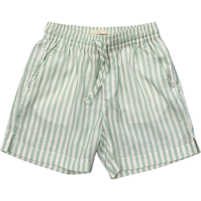 Boy's Drawstring Linen Shorts Aqua Island Mini Stripe