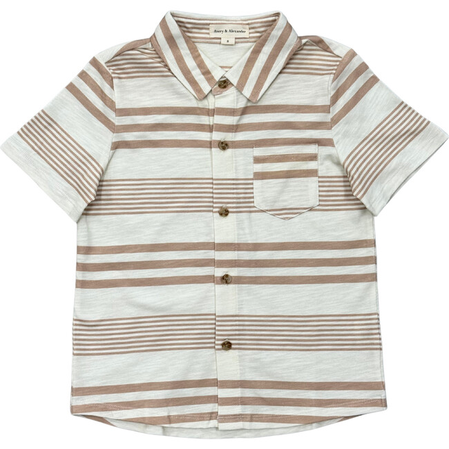Boy's Collar Button Shirt Vintage Latte Stripe