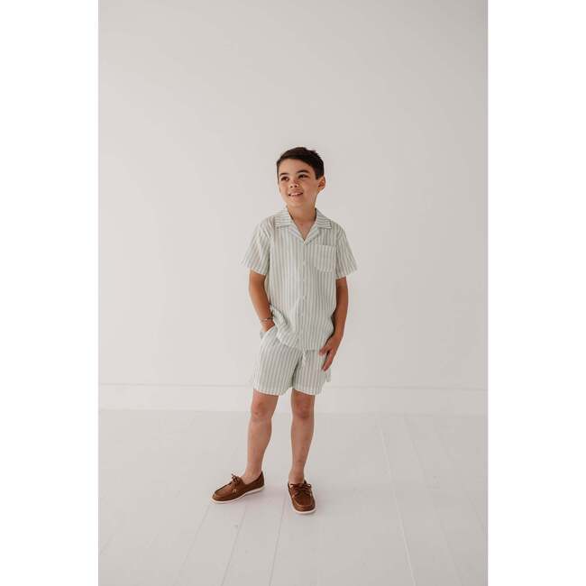 Boy's Drawstring Linen Shorts Aqua Island Mini Stripe - Shorts - 4