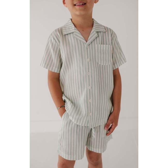 Boy's Drawstring Linen Shorts Aqua Island Mini Stripe - Shorts - 5
