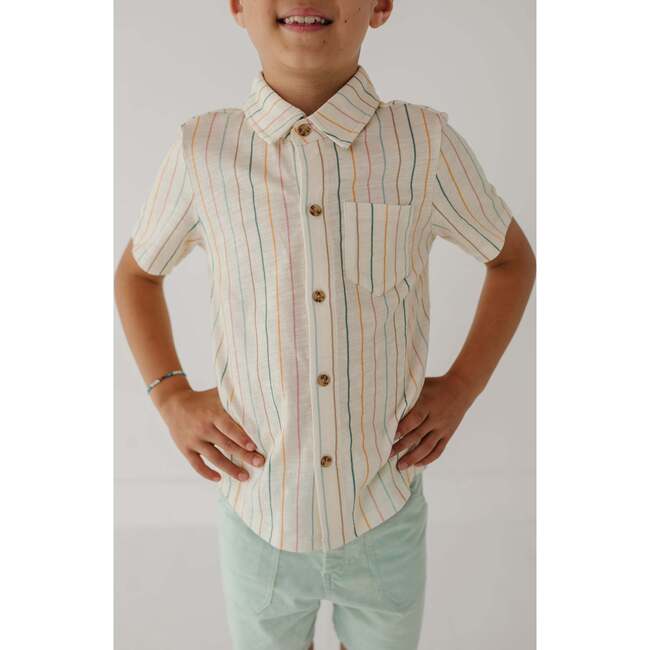 Boy's Collar Button Shirt Vintage Latte Stripe - Button Downs - 4