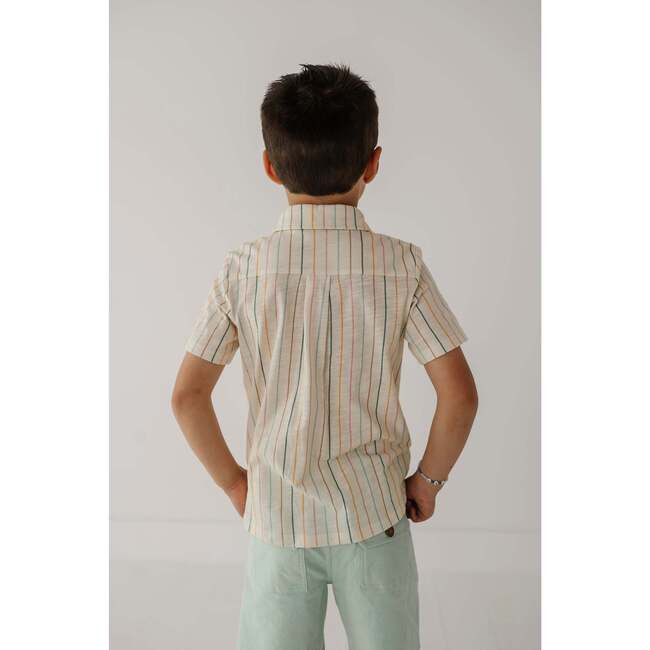 Boy's Collar Button Shirt Vintage Latte Stripe - Button Downs - 5