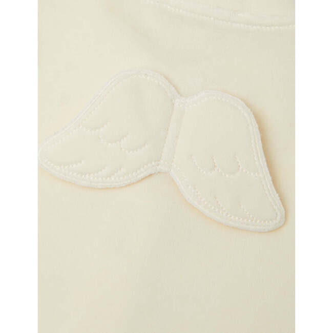 Velour Angel Wing Footless Sleepsuit, Cream - Rompers - 3