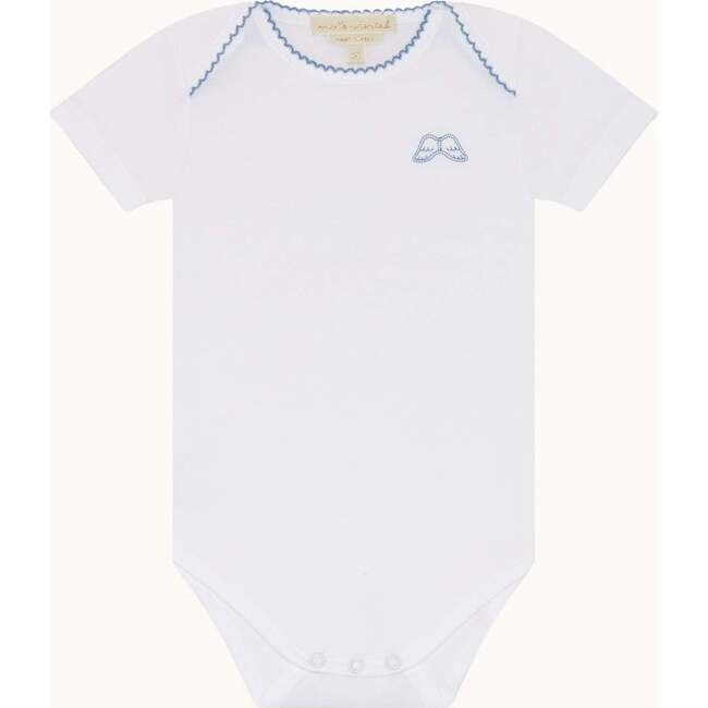 Set of 7 Angel Wing Picot Short Sleeve Onesies, Blue Fade