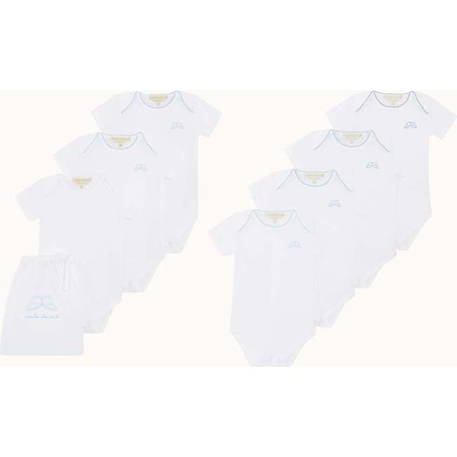 Set of 7 Angel Wing Picot Short Sleeve Onesies, Blue Fade - Onesies - 3