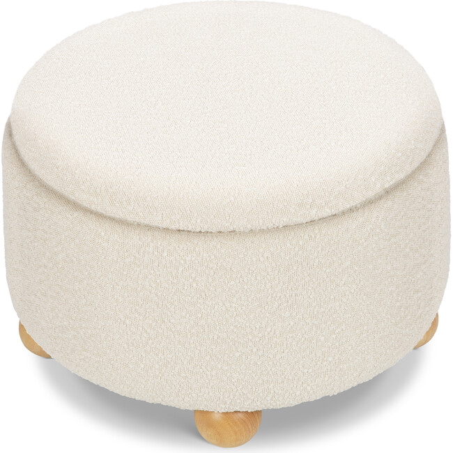 Tuffet Storage Ottoman in Performance Ivory Boucle with Honey Ball Feet