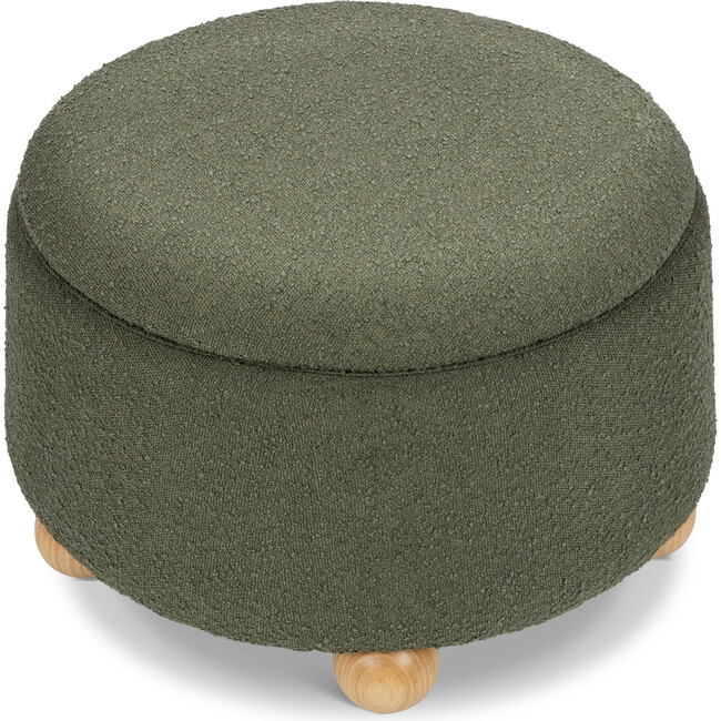 Tuffet Storage Ottoman in Performance Olive Boucle with Honey Ball Feet