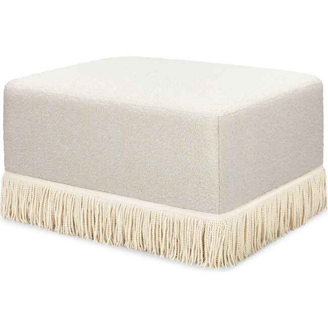 Crawford Boucle With Tassel Fringe Gliding Ottoman, Ivory & Ivory - Ottomans - 1