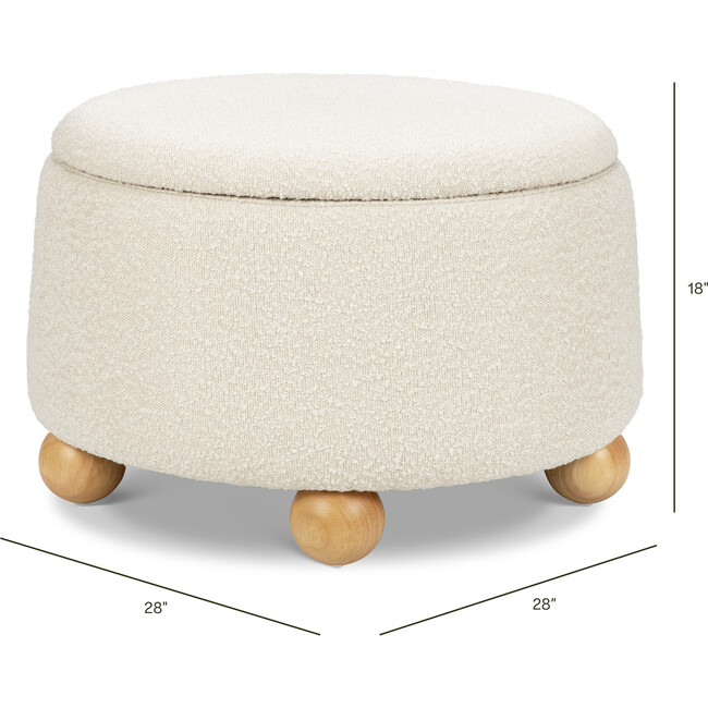 Tuffet Storage Ottoman in Performance Ivory Boucle with Honey Ball Feet