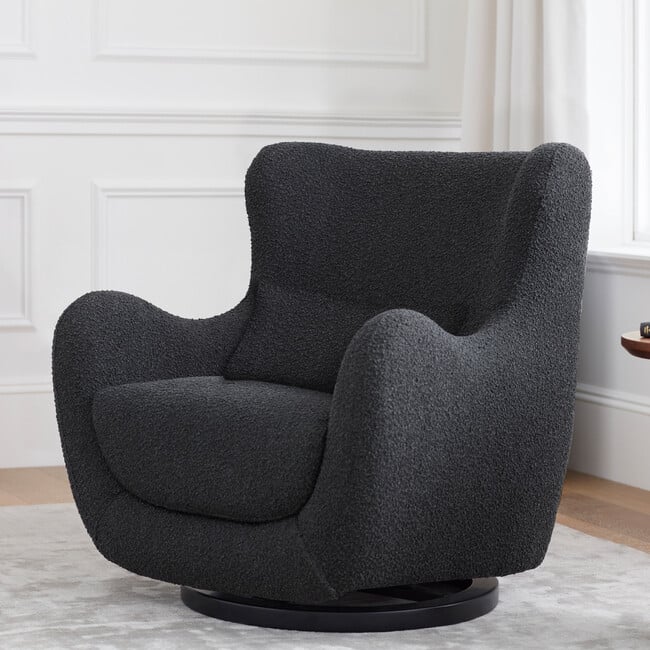 Solstice Swivel Glider Boucle, Black Boucle With Black Wood Base