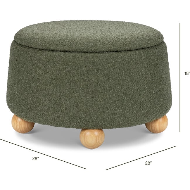 Tuffet Storage Ottoman in Performance Olive Boucle with Honey Ball Feet - Ottomans - 3