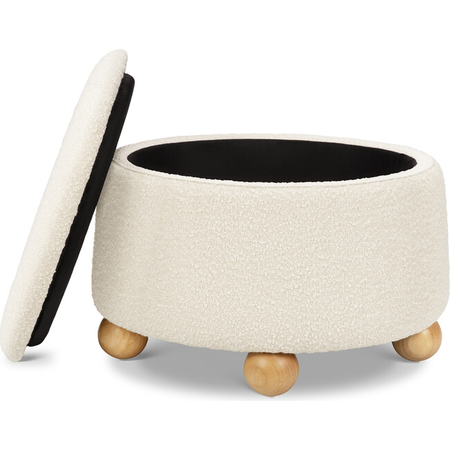 Tuffet Storage Ottoman in Performance Ivory Boucle with Honey Ball Feet - Ottomans - 4