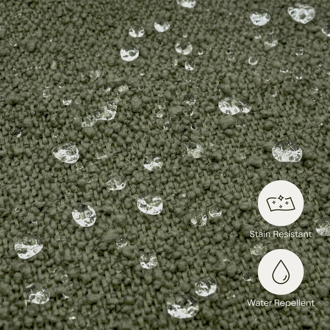 Tuffet Storage Ottoman in Performance Olive Boucle with Honey Ball Feet - Ottomans - 4