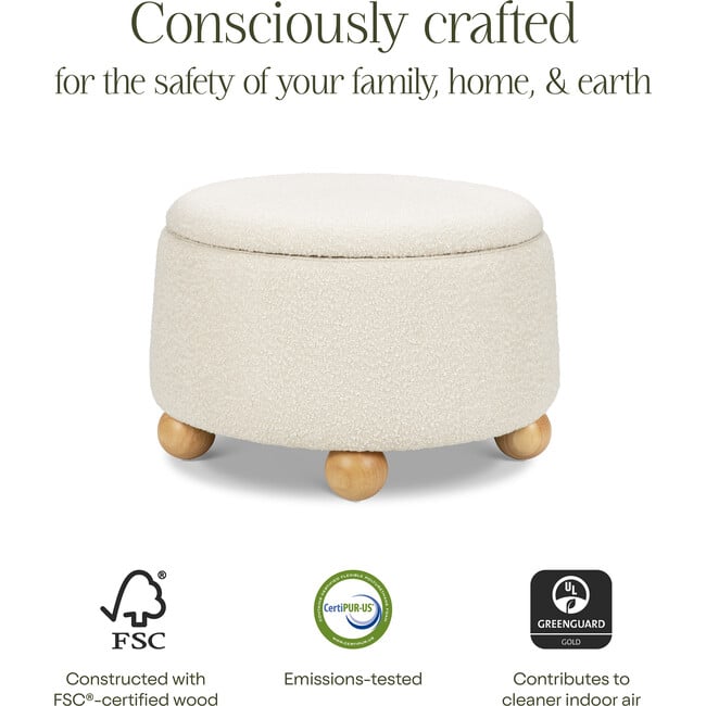 Tuffet Storage Ottoman in Performance Ivory Boucle with Honey Ball Feet - Ottomans - 5