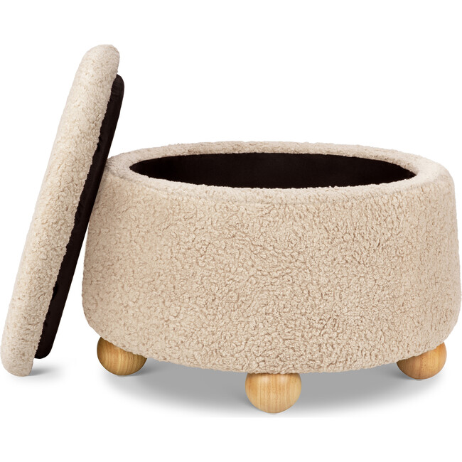 Tuffet Storage Ottoman in Chai Shearling with Honey Ball Feet - Ottomans - 5