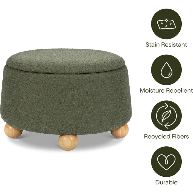 Tuffet Storage Ottoman in Performance Olive Boucle with Honey Ball Feet - Ottomans - 5