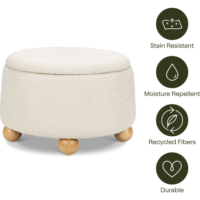 Tuffet Storage Ottoman in Performance Ivory Boucle with Honey Ball Feet - Ottomans - 6