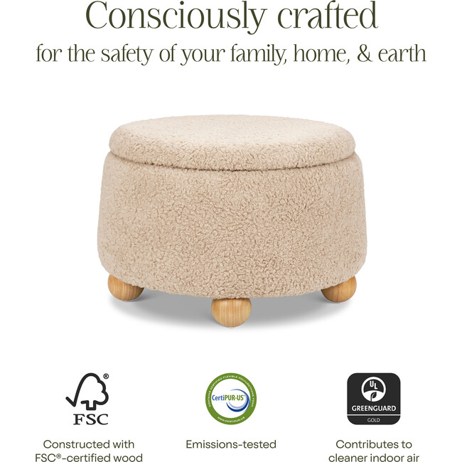 Tuffet Storage Ottoman in Chai Shearling with Honey Ball Feet - Ottomans - 6
