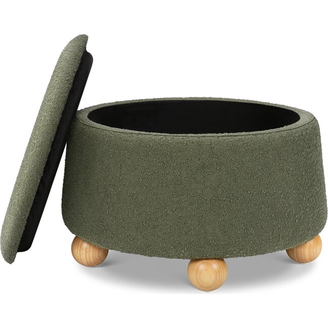 Tuffet Storage Ottoman in Performance Olive Boucle with Honey Ball Feet - Ottomans - 6