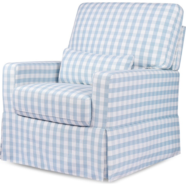 Maisonette x Namesake Crawford Pillowback Comfort Swivel Glider, Blue Gingham