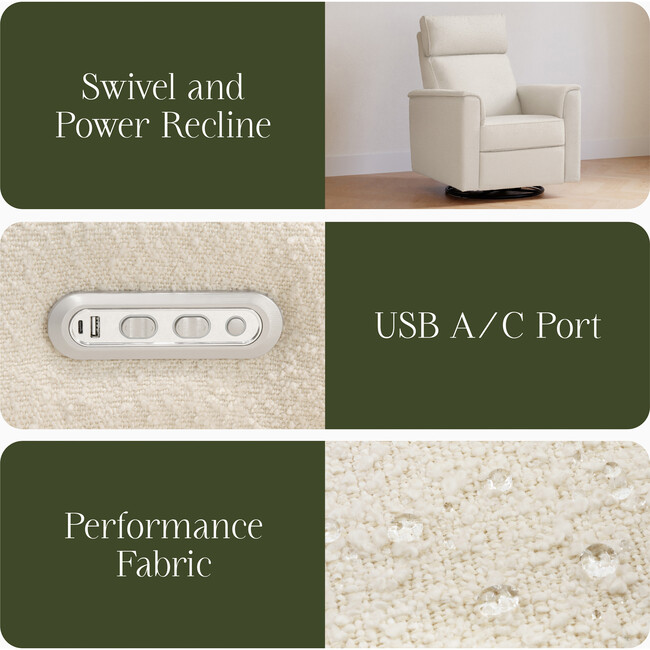 Willa Plus Power Glider Recliner w/ Power Headrest in Performance Ivory Boucle - Glider - 7