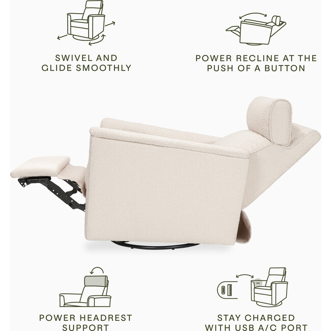 Willa Plus Power Glider Recliner w/ Power Headrest in Performance Ivory Boucle - Glider - 8
