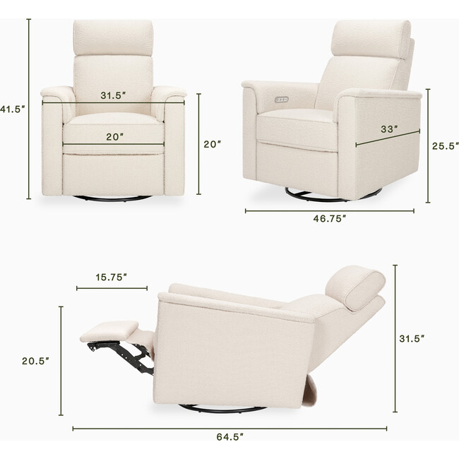 Willa Plus Power Glider Recliner w/ Power Headrest in Performance Ivory Boucle - Glider - 9