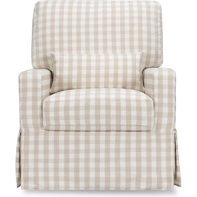 Crawford Pillowback Comfort Swivel Glider, Tan Gingham - Nursery Chairs - 5