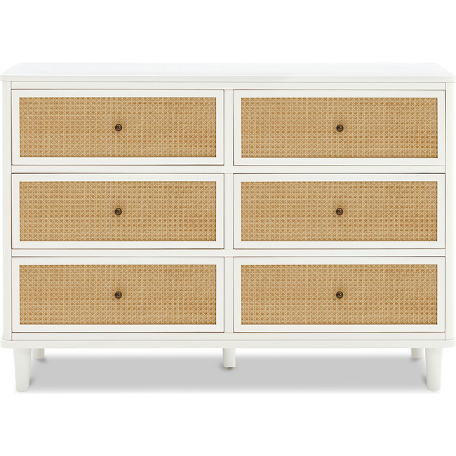 Marin with Cane 6 Drawer Dresser, Warm White/Honey Cane