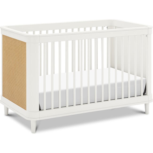 Marin with Cane 3-in-1 Convertible Crib, Warm White and Honey Cane - Cribs - 1