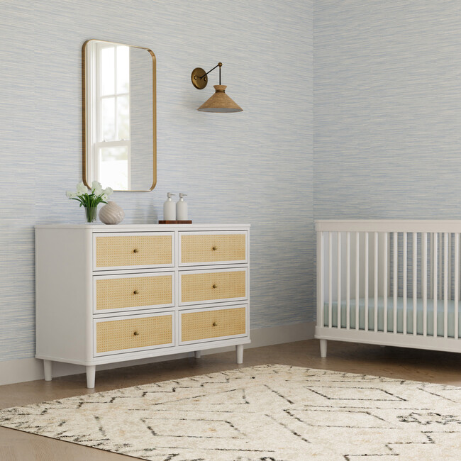 Marin with Cane 6 Drawer Dresser, Warm White/Honey Cane